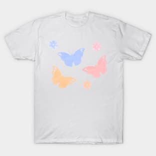 Pink Blue Yellow Monarch Butterfly Flowers Pattern Set T-Shirt